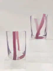 Arte di Murano Alessandro Coppola Glasses Set Of 2 Purple & Pink Stripes Italy