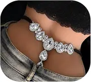 [Riymusry] Sexy Crystal Water Drop Chain Thong Summer Rhinestone Thong Panties G String Thong Belly Body Jewelry for Women Nightclub