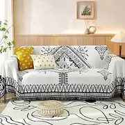 Homcosan Sofa Slipcovers Towel Reversible Couch Cover for 2 Seat Cushion Blanket Sofa Cover Geometrical Couch Slipcovers with Tassels Couch Protector for Pets, Kids （Large