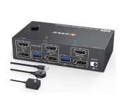4K@144Hz KVM Switch 2 Monitors 2 Computers 8K@60Hz, MLEEDA HDMI and Displaypo...