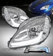 For 05-13 Chevrolet Corvette HID Projector Chrome Headlight +Blue LED DRL Signal (for: Chevrolet)