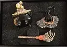 Heidi Daus Halloween Hearth Essentials 3 Pin Set Broom Cauldron Hat Mint In Box