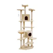 Cat Tree 203cm Trees Scratching Post Scratcher Tower Condo House Furniture Wood Beige