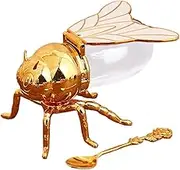 Honey Bee Jar - Honey Container Bee Shaped | Shaped Pots For Seasoning | Decorative Jar With Spoon | Crystal Condiment | Golden Syrup Dispenser | Counter Accessory For Kitchen