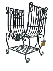 French style black firewood rack storage LOG HOLDER FIRE TOOLS QUALITY