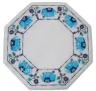 Turquoise Stone Inlay Work Coffee Table Top Octagon White Marble Corner Table