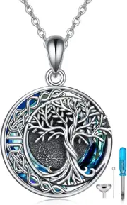 Blue Crystal Tree of Life Cremation Urn Necklace for Ashes 925 Sterling Silver