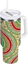 RPLIFE Colorful Mandala Tumbler with Handle and Straw, Stainless Steel Cup, Tea Mug with Lid