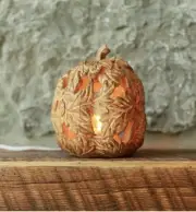 Cracker Barrel Resin Pumpkin Leaf Accent Light New