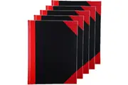 5 Pack Cumberland Black Red Notebook Casebound Ruled 100 Leaf A5