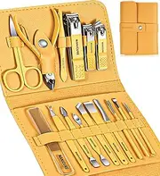 Manicure set, Sumwitum nail care kit, 16 PCS Nail Clippers Pedicure Kit, Stainless Steel Professional Tools with Leather For Women/Men/Friends and Parents Gifts (Yellow)