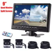 9" Quad Monitor Split Screen Reversing 2 Camera IR CCD 4PIN Kit Truck 24V/12V HD