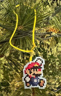 Handmade Cross Stitch Christmas Ornament-Completed-Nintendo-Super Mario Bros.