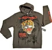 NWT Ed Hardy Men's Relaxed-Fit Retro Tiger Graphic Pullover Hoodie Sweatshirt M