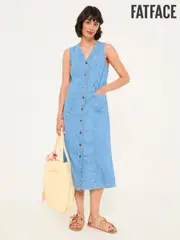 FatFace Light Blue Denim Denim 100% Cotton Shift Dress (AG8976) | $159