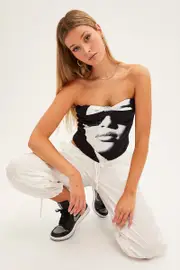 Black Graphic Corset Top Sweetheart - Size XS, Women's Bralette