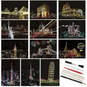 12 Sheets Scratch Painting Rainbow Paper Sketch Pads DIY Art Craft City Seri