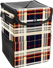 Car Trash Can with Lid and Storage Pockets Leak-Proof Organizer,Waterproof Garbage Can,Blue Red Classic Plaid