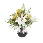 50cm Magnolia & Protea Arrangement in Glass Vase Artificial Plant Flower Tree Fa