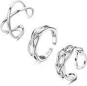 [Florideco] 3Pcs S925 Sterling Silver Toe Rings for Women Open Toe Rings Comfort-Fit Adjustable Toe Rings Celtic Knot Turquoise Finger Foot Jewelry Set