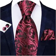 [VSOLS] Men's Blue Black Striped Tie 3.4" Tie Pocket Square Cufflinks Wedding Party Silk Tie Set (Color : SN-3348, Size : 59.06 * 3.35in)