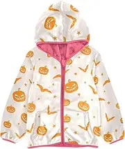 [GuoChe] Boys Winter Coats Sherpa Lined Happy Halloween Gold Pumpkins Bats Toddler Boy Dress Coat Peach Baby Zip Up Hoodie