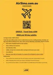 Greece Travel Data eSim 20GB with 30day validity AirSims Brand
