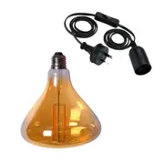 Bulged Edison LED Light Globe & Power Cord Plug In 1.8m E27 4 Watt Bulb 17cm