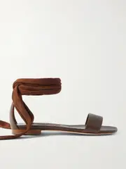 [Manolo Blahnik] Manolo Blahnik - Chastanaflat Lace-up Suede And Leather Sandals - Dark brown - IT40 IT 40 Brown