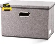 Large Foldable Storage Bin with Lid [1-Pack] Linen Fabric Decorative Storage Box