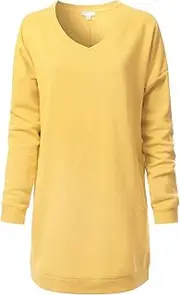 MixMatchy Women's Casual Loose Fit V-Neck Fleece Pullover Sweatshirts Long Sleeve Tunic Fall Winter Outfits