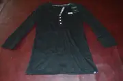NWT MSRP $49 Womens Ralph Lauren Button Front Henley Shirt Top Black SMALL