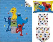 Sesame Street Toddler Cot Bed Comforter Quilt & Sheet Set 4Pc Boys Blue