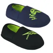 Childrens / Boys Glow In The Dark Dinosaur Skull Slippers ~ Black or Navy Blue