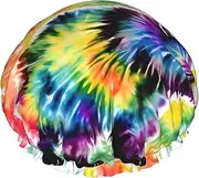 Bear Dancing Tie Dye Print Shower Cap For Women Men Reusable Lightweight Soft Bath Hair Cap With Elastic Band