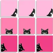 9 Pads Black Cat Sticky Notes Set, Pink Self-Stick Note Pads, Super Adhesive Memo Pads Cute Note Card for Cat Lover Gift, Teacher Office and School Supplies, 3x3in