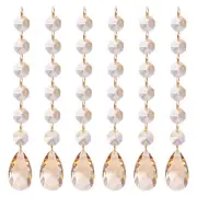 6pcs Pendants Teardrop Champagne 160mm Crystal with 6 Octagon Beads Decoration
