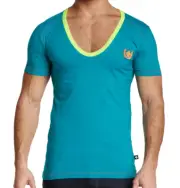 Andrew Christian Azure Gym Medium Teal Blue Male Tee Shirt Short Sleeve AC10045