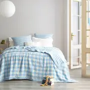 Renee Taylor Gingham Washed Cotton Yarn Dyed Revesible Textured Blanket Single/Double French Blue