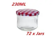72 x 230 ml Screw Top Preserving Glass Jam Jar CONSERVE JARS Candle Red White Lid WMC