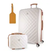 Pierre Cardin LARGE Hard Shell Mini Beauty Case Set Assorted Leather Tag - White