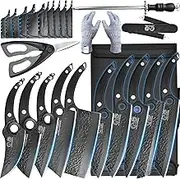 XYJ Authentic Since 1986,10 Pieces Kitchen Knife Set with Roll Bag,Scissors,Honing Steel,Large Butcher Knife,Forged Knives,Full Tang Handle