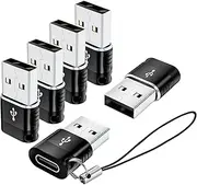 BaseNew USB to USB C Adapter 6 Pack,C Female to USB Male,USBA to TypeC Adaptor,USB to USBC Converter,C Charger Cable Connector for iPhone 15 14 13,MacBook,Cellphone(Black)