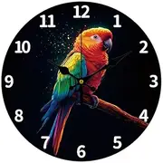 CHGCRAFT 12inch Parrot Colorful Pattern Wooden Wall Clock Battery Operated Silent Non Ticking Round Decorative Clock for Office Home Living Room Bedroom Bathroom Kitchen Decor, Parrot