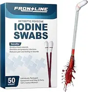 FrontLine Povidone Iodine Swabs, Antiseptic Swabsticks, Iodine Solution, Cleansing Cotton Swab, Individually Wrapped Medical Supplies, Wound Care, First Aid, Wound Cleaner, Box of 50