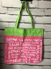 Nwt 100% Mexican Pink/White/Green Zip Up Tote Bag