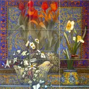 Art Vivid Accent Flowers Mural Tumbled Marble Kitchen Backsplash Tile #191