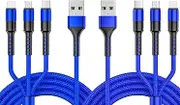Multi Charging Cable 4FT 2Pack, Nylon Braided Universal 3 in 1 Multi Charger Cable Adapter with IP/Type C/Micro USB Port for Phone/Samsung Galaxy/Huawei/Pixel/LG/Tablets and More(Blue)