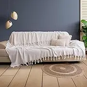 Milam London Cotton Throw For Sofa | Herringbone Throw | Bed Throws Double Size | Summer Blanket | Outdoor Blanket And Throws | Sette Throws | 170 x 230 cm - Cream