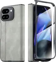 oupeigar for Google Pixel 9 Pro Fold Case, [with Magnetic, Screen Protector & Hinge Protector] Slim Body Full Body Shockproof Leather Case for Google Pixel 9 Pro Fold (Gray White)